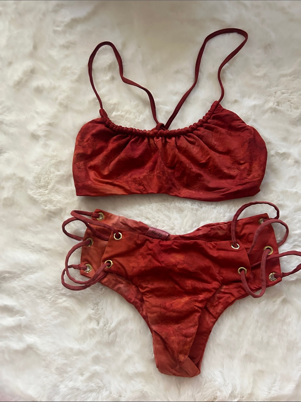 Blue Life Red Lace-Up Bikini Set - Women bikini